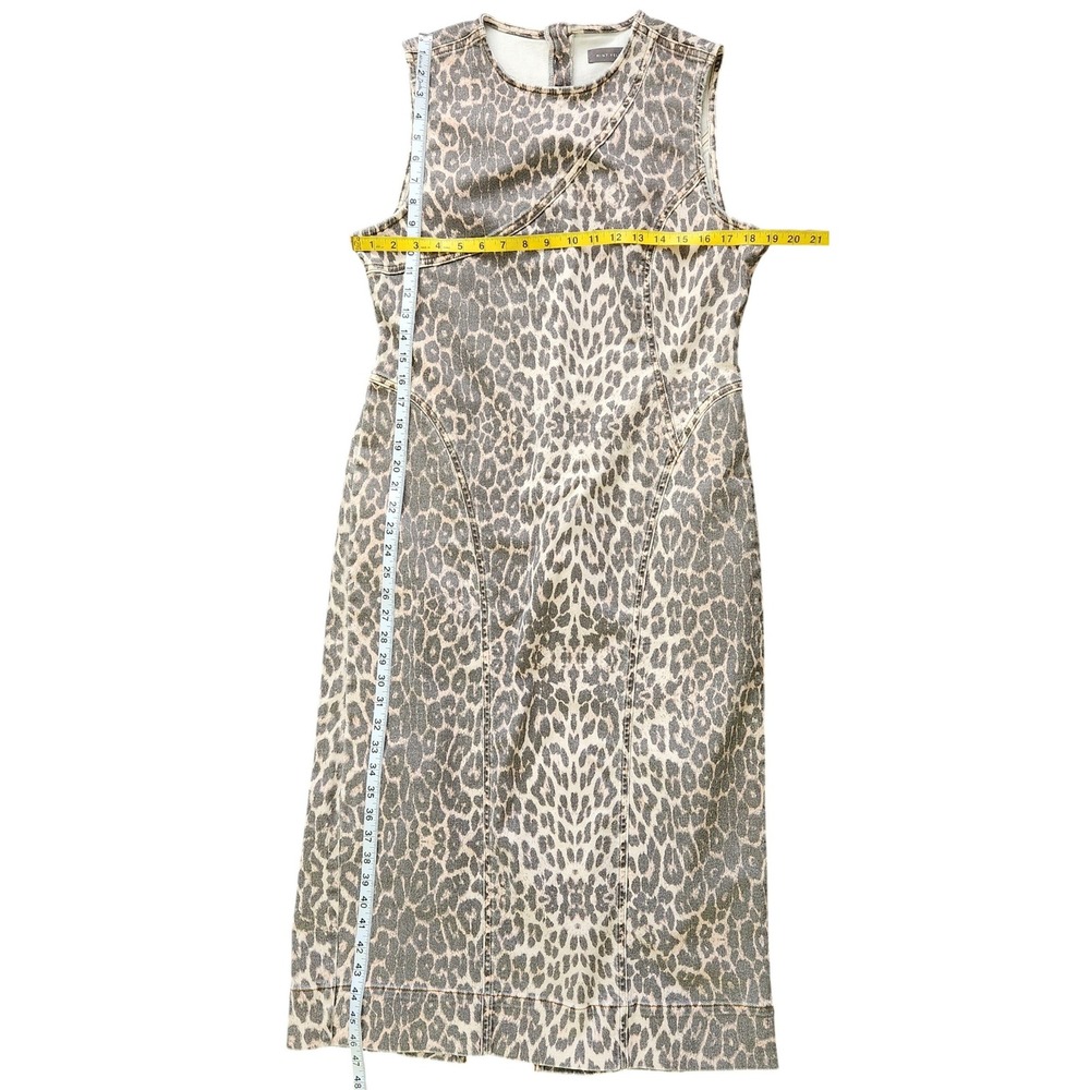 Mint Velvet Leopard Print Denim Midi Dress Sleeveless Sheath Brown‎ Tan US 10 - Picture 4 of 5